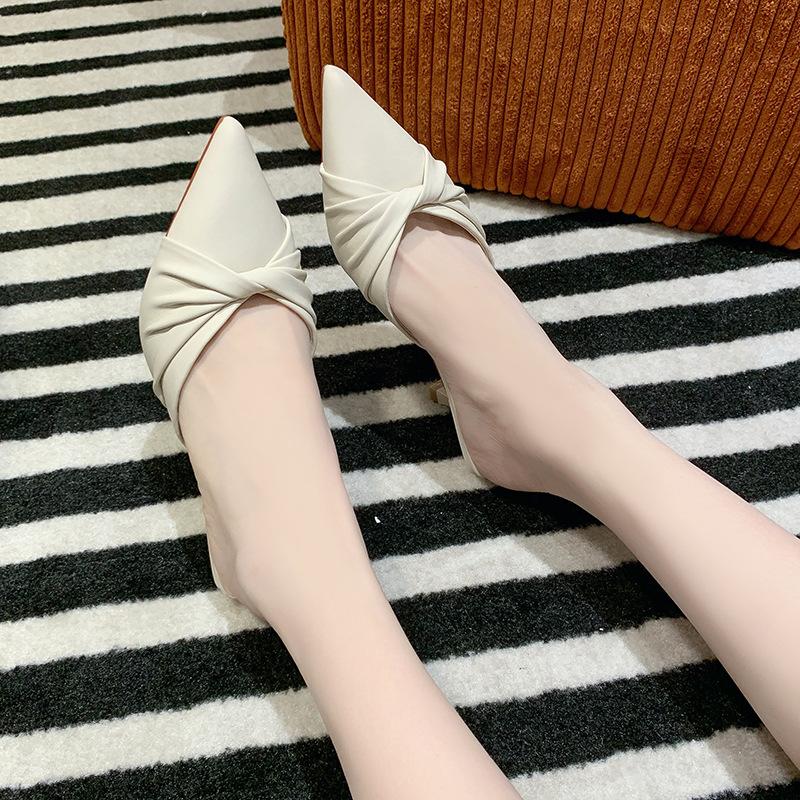 

Hongkai~ Baotou half slippers women s outer wear 2024 new summer stiletto high heel pointed tow French muller shoes 42