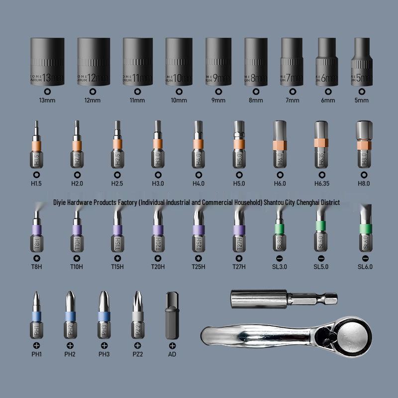 Multifunctional 34-in-1 Ratchet Screwdriver Set with S2 Steel High Hardness Bits
