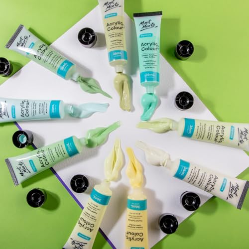 Mont Marte Acrylic Paint Set, Pastel Colors, Modern Design, Decorative Items, 24 Colors (36ml), Great Set, Perfect for Fabric, Canvas, Wood Products,