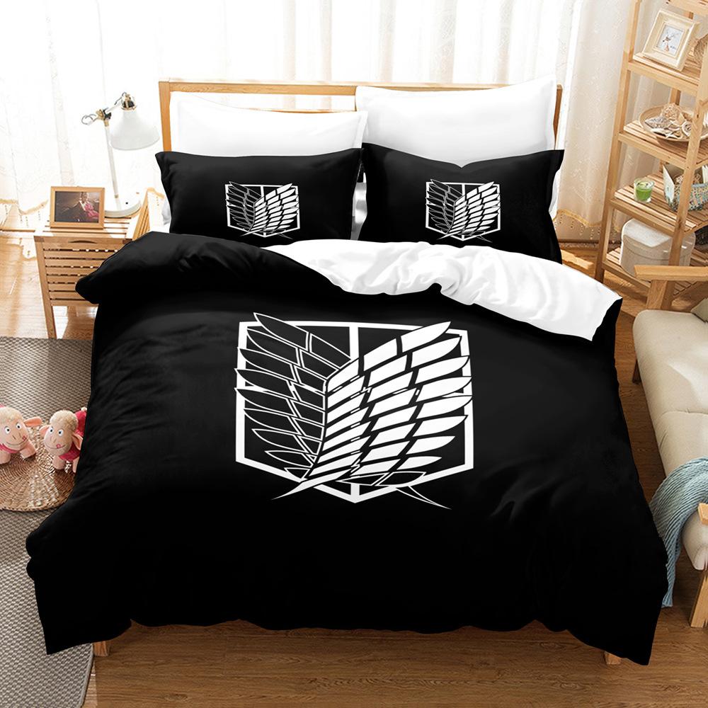 A/ttack Man Titan 3D Print Duvet Cover Set, Anime Cartoon Bedding Set Boys Girls Bedroom Decoration Kids Gift Single Double Size 135x200cm
