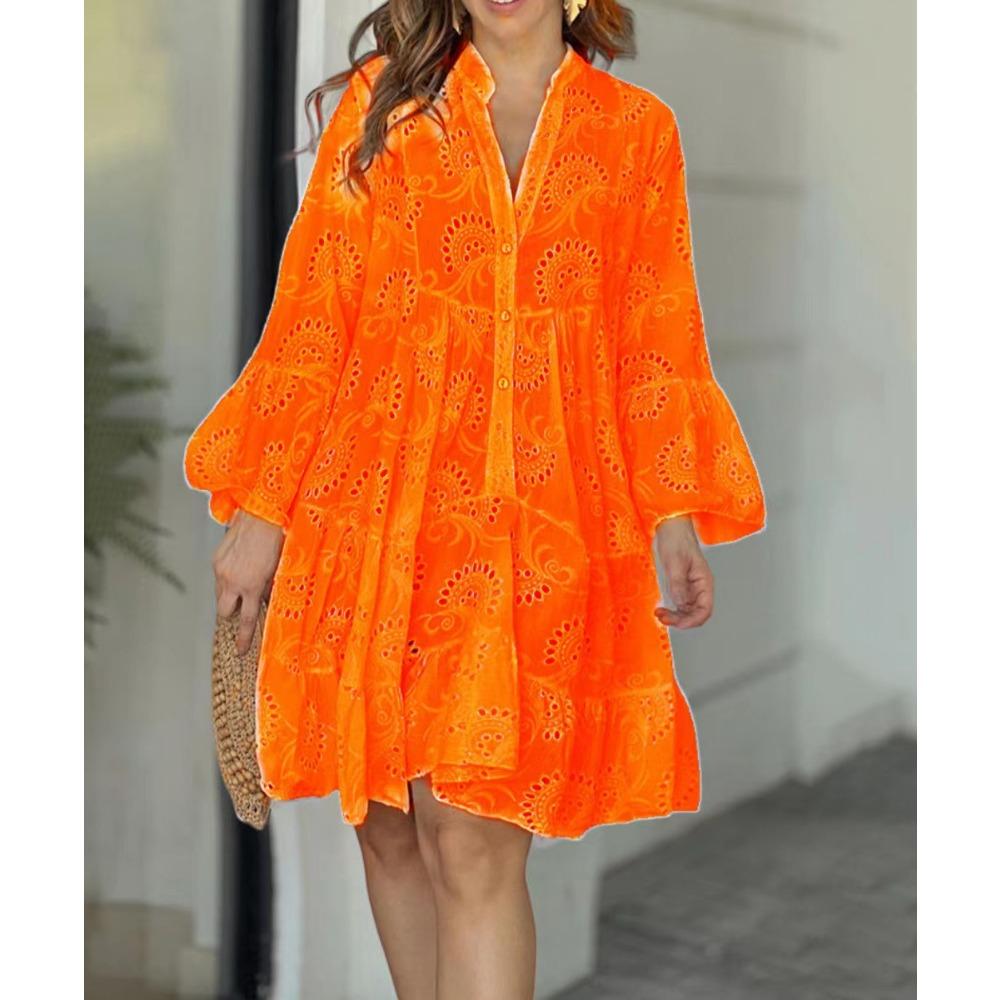 HNXC Damenmode Herbst Winter Einfarbig Druck Langarm V-Ausschnitt Freizeitkleider