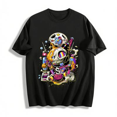 Skull Cat Hip Hop Print Casual Street Trendy Personality Short Sleeve T-Shirt Pure Cotton T-shirt