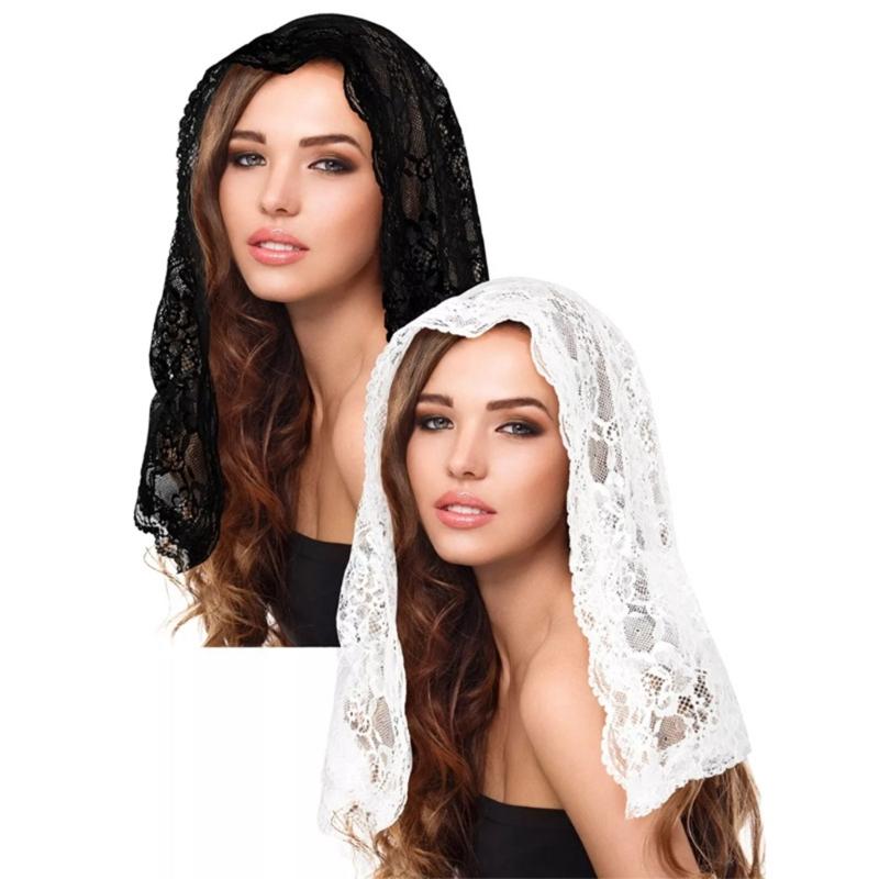 Bridal Veil Bride Elaborate Flower Lace Mantilla Short Bachelorette Party Bride Veil Party Head Scarf Head Covering