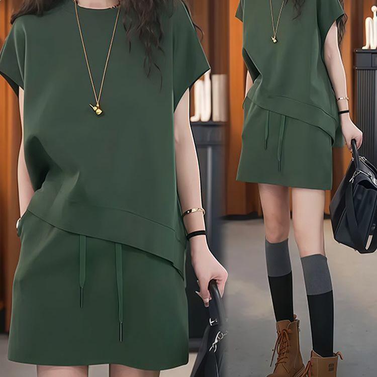 Korean Style Women's Summer Casual Sports Suit - T-shirt & Short Skirt Two-Piece Set