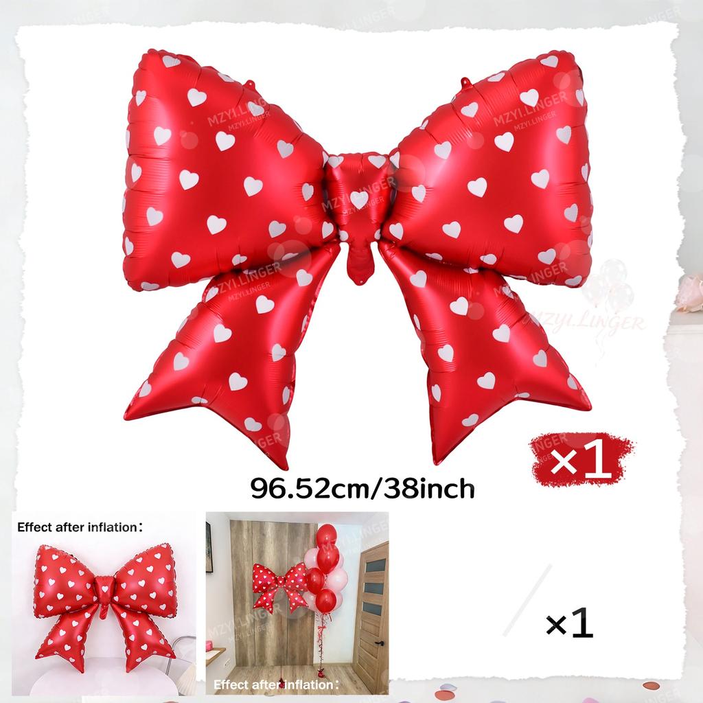 Love Print Bow Aluminum Film Balloon Pink Red Bow Balloon for Birthday Party Wedding Season Mother's Day Decoration Photo Props