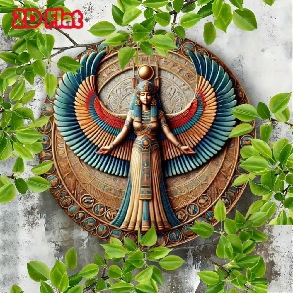Egyptian Goddess Neith Round Metal Wall Art, Waterproof Tin Poster Home Decor