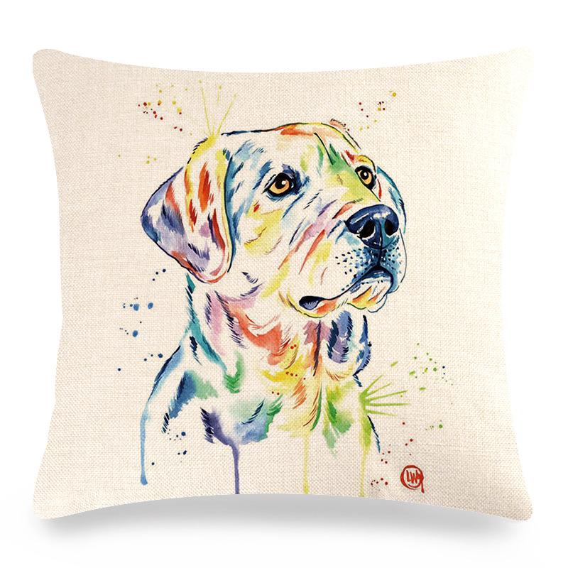 Creative Hand-Drawn Colorful Pet Dog Digital Printing Short Plush Pillow Covers For Car Sofa Office Cushion Cover Home Goods