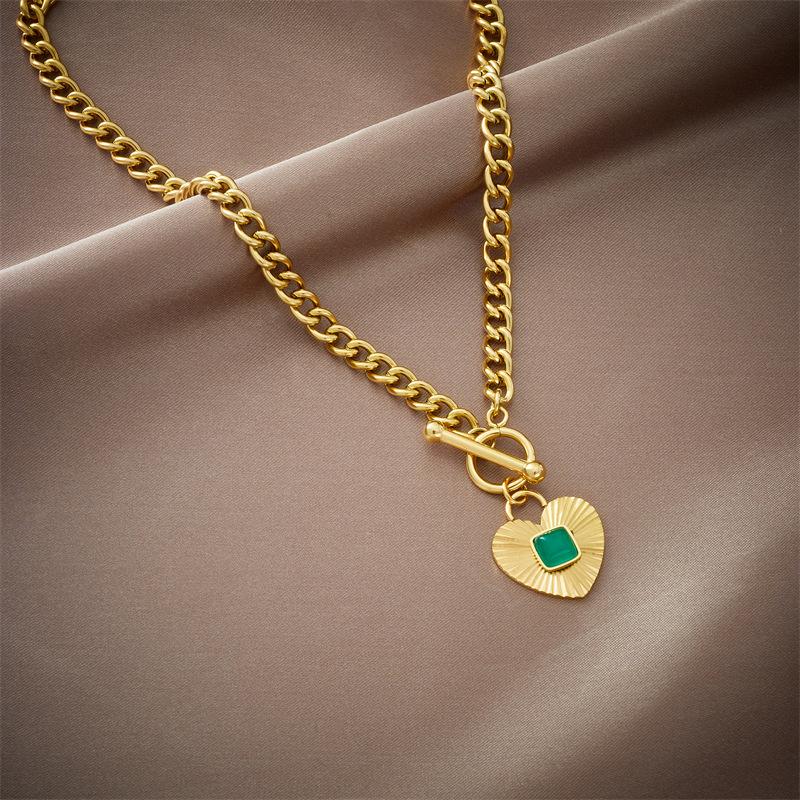 Vintage Emerald Zircon Pendant Necklace and Earrings Set Elegant Women Jewelry