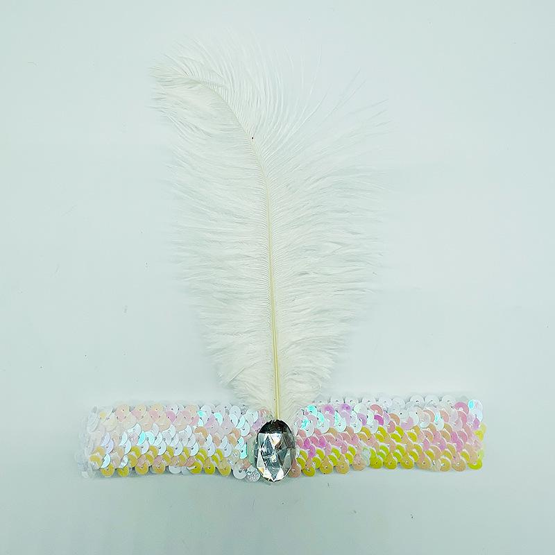 

European and American ostrich feather headband with sequins and rhinestones, party and performance headpiece, Indian ethnic style headband белый