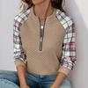 Women S Vintage Casual Loose Fit Plaid Patchwork Long Sleeve Sweatshirt