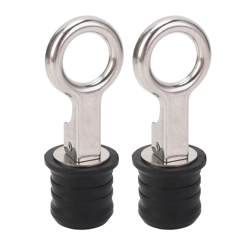 2PCS Boat Plug Snap Handle Stainless Steel Boat Drain Twist Plug Marine Rubber Plug Accessories for Ships Yachts 1‑1 4