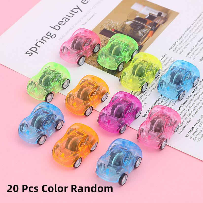 20Pcs Creative Mini Car Boys Kid Plastic Transparent Pull Back Car Small Aircraft Toys Favor Party Educational Birthday Gifts