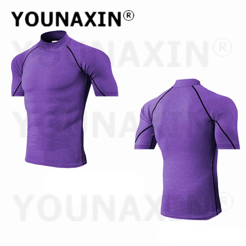 Europe Size Running Men's High-necked Sports Clothes Short Sleeves T-shirts Fitness Yoga Training Quick-drying Cycling Tights Top XS S M L XL 2XL