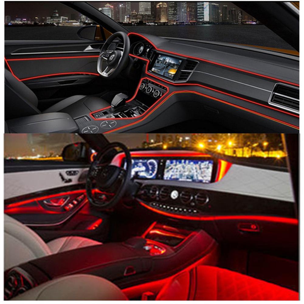 12V 5in1 LED 6M Optical Fiber Car SUV Decor Neon EL Strip Light Atmosphere Lamp