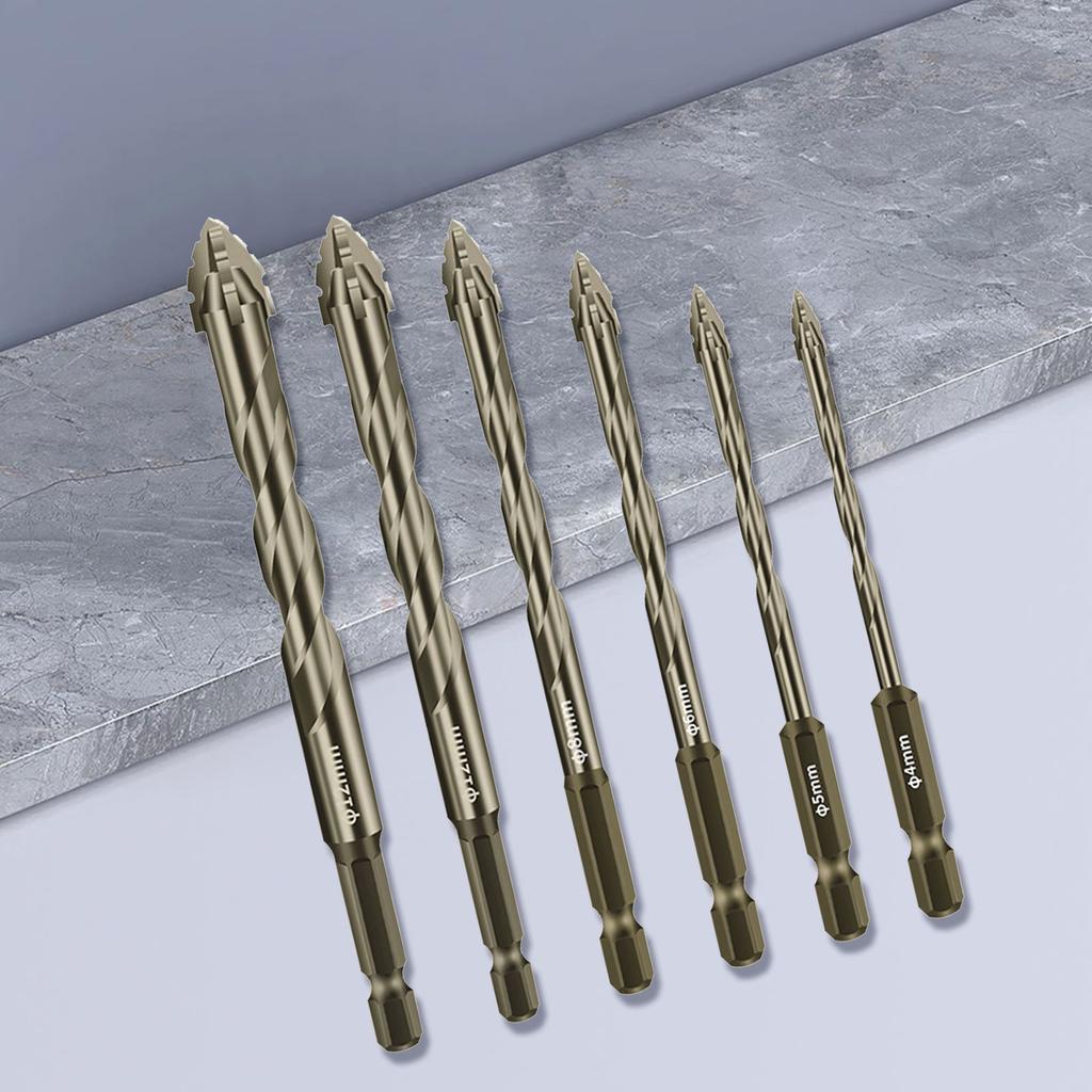 Serrated Tile Drill Bit Four-Edged Hexagonal Shank Drill Bit Drilling Tool for Glass Ceramic Concrete Brick