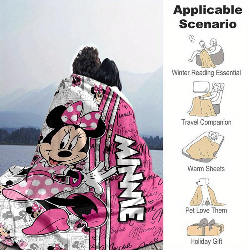 1pc. Minnie Mouse Cartoon Blanket, Seasonal Home Decor Gift, Soft Throw Blanket for Couch Bed Sofa, Pink Polka Dot Design, Suitable for All