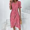 Geometric Pattern Short Sleeve Dress With 3d Digital Printing For Summer Casual Wear