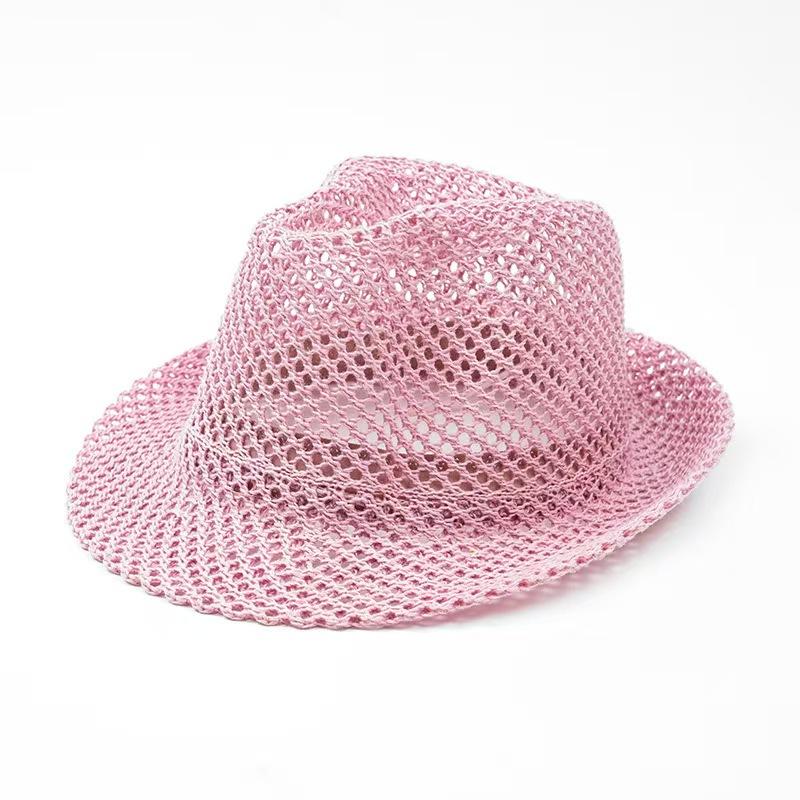 Unisex Summer Panama Hat Breathable Mesh Design Cotton-Polyester Material Compact Brim 58cm Head Circumference Jazz Cap