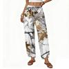 Women's Casual Printed Pattern Wide Leg Pants with Front Button Closure - Loose Straight Fit Trousers for Daily Wear Outfit
