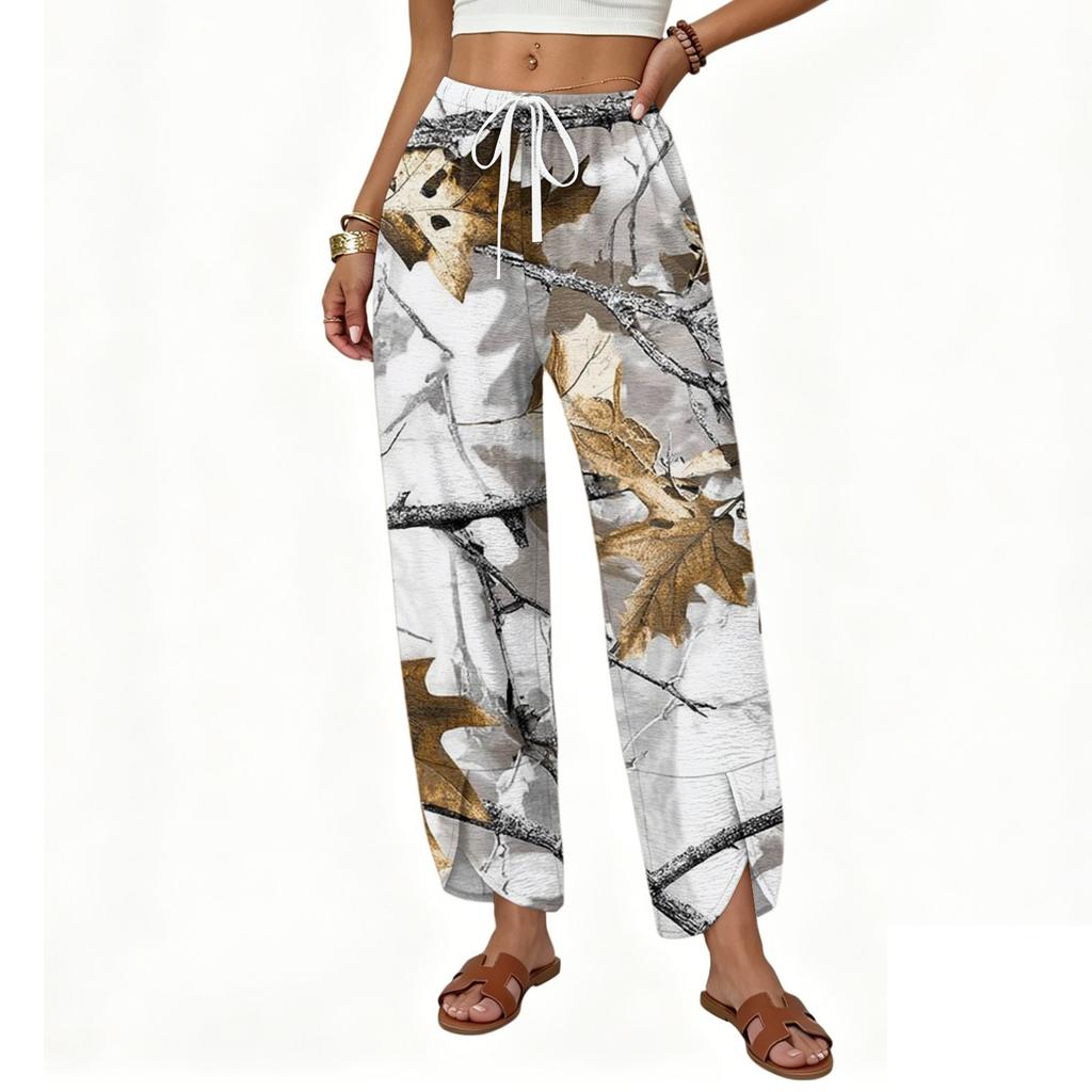 Women's Casual Printed Pattern Wide Leg Pants with Front Button Closure - Loose Straight Fit Trousers for Daily Wear Outfit