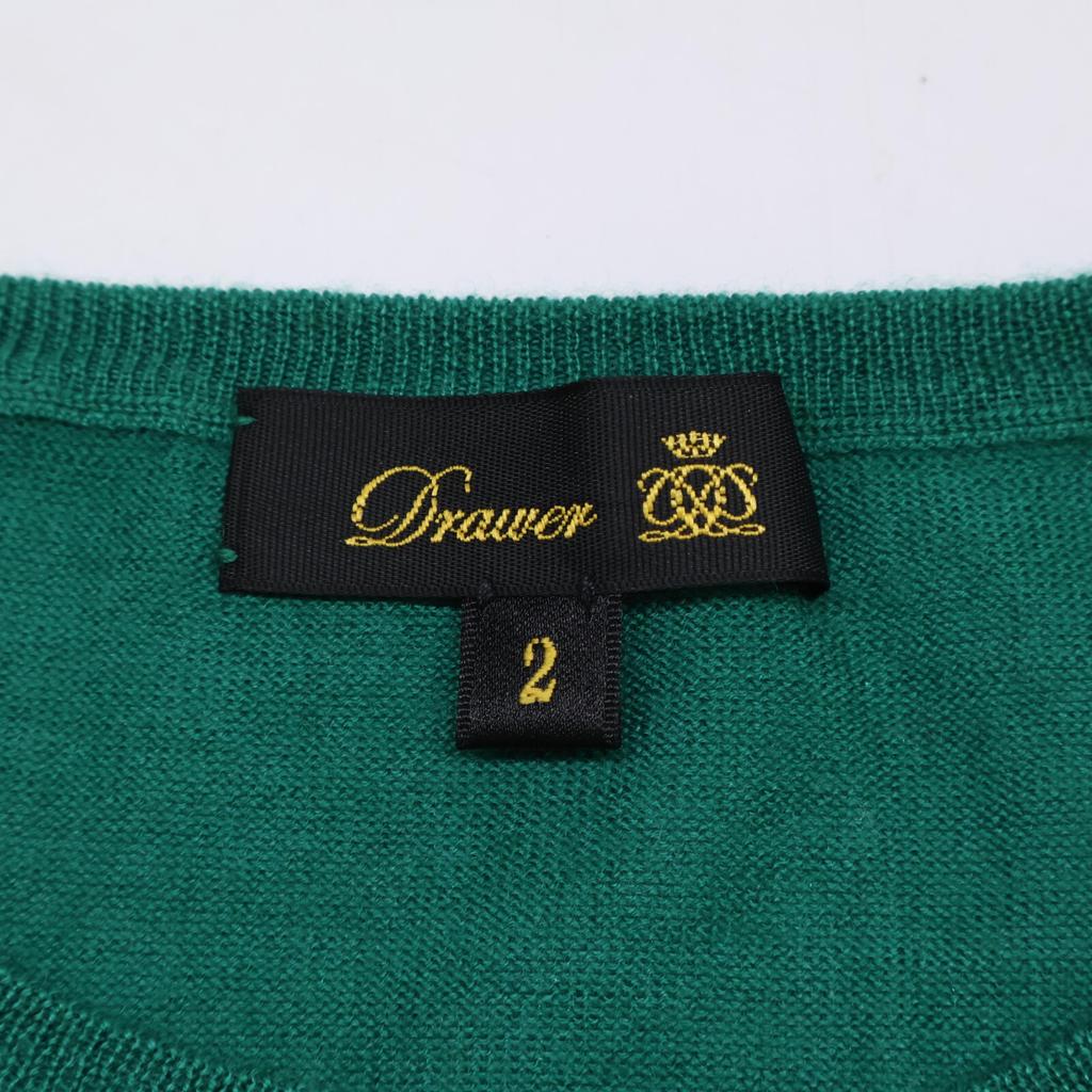 DRAWER Green Crew Neck Cashmere Silk Pullover Knit Tops 2 greenUsed