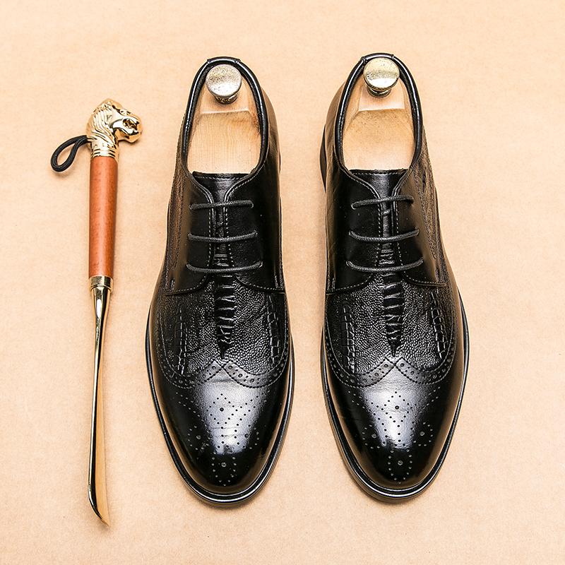 

Quality Casual Men Leather Oxford Shoes Fashion Lace-up Wedding Men Brogue Shoes Male Formal Business Gentleman Office Low Shoes 44 чёрный