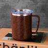 Vintage wood grain stainless steel mug, Double-layer Insulated coffee mug, Office tea cup with lid, Morning milk cup, 480ml