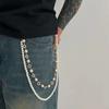 IngeSight.Z Exquisite mitation Pearl Rhinestone Flower Jeans Pants Chain Men 2026 New Gold Color WalletKey Chain Hip Hop Jewelry