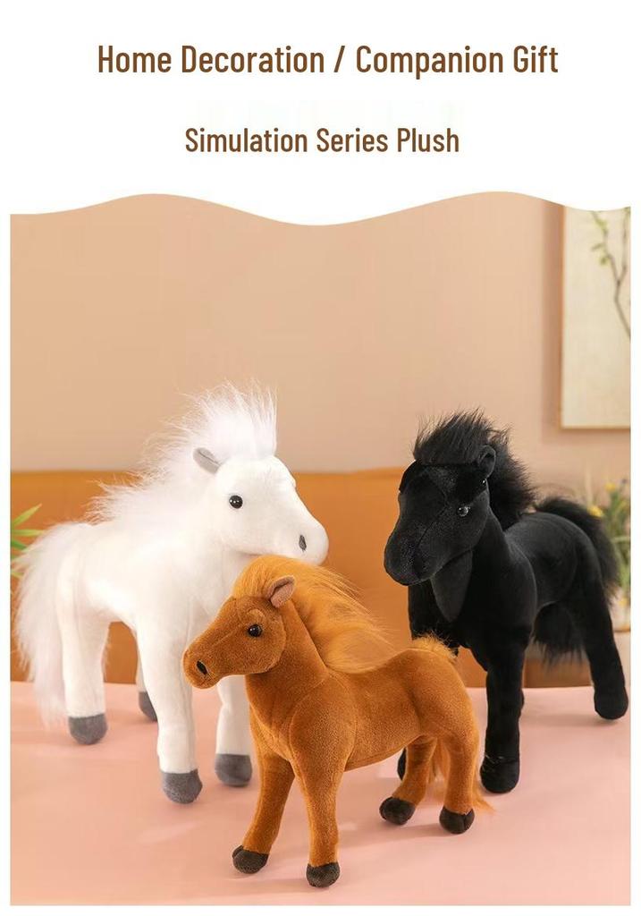 Realistic Little White Horse Plush Toy - Stuffed Pony Doll Ornament Gift for Year of the Horse