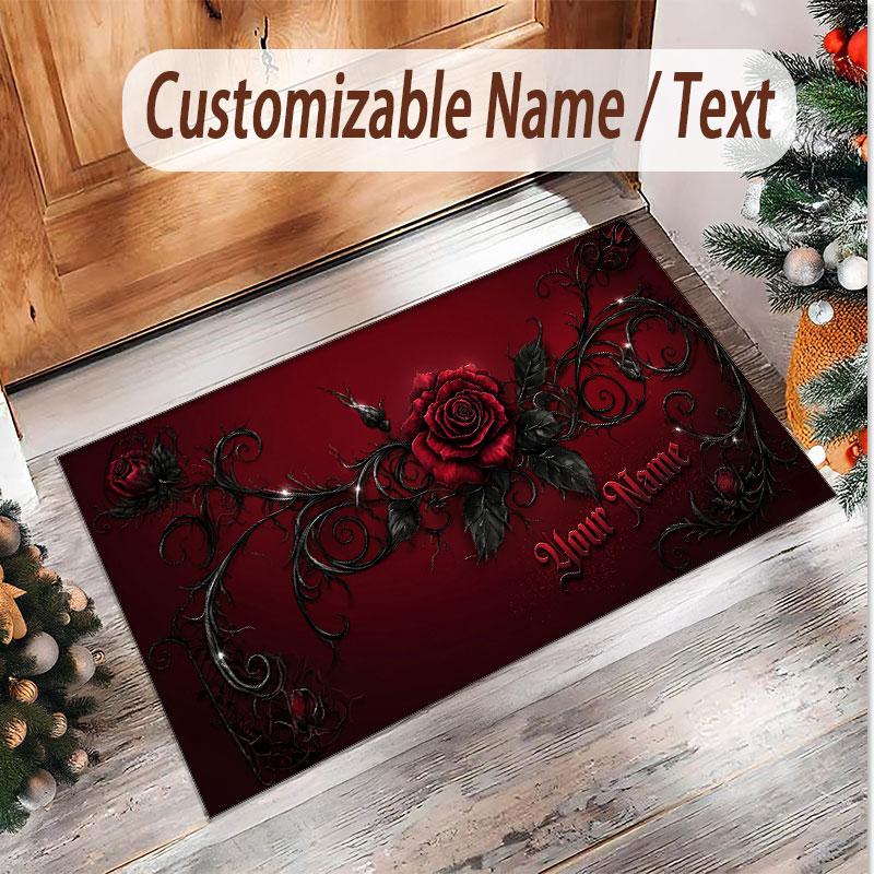 Skull Gothic Theme Soft Crystal Velvet Rug Custom Name & Text Print Non Slip Floor Rug for Bedroom Living Room