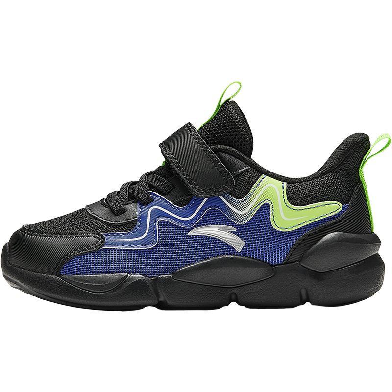 Anta Kids Synthetic Leather Mesh Comfortable Versatile Trendy Lightweight Shock Absorbing Low Top Running Shoes Kids sneaker Black A12449970-2