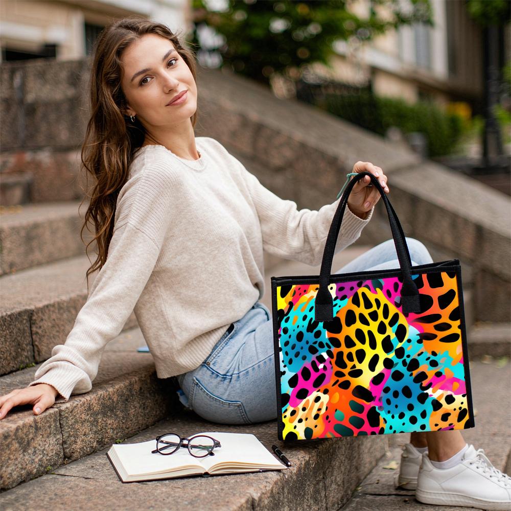 Colorful Leopard Print Tote Bag Casual Large Capacity Portable Daily Shopping Handbag