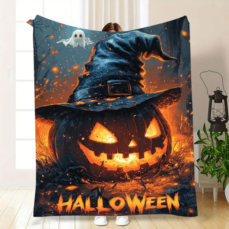 Soft Fleece Blanket With Halloween Digital Print Bed Sofa Nap Use Customizable Cartoon Geometric