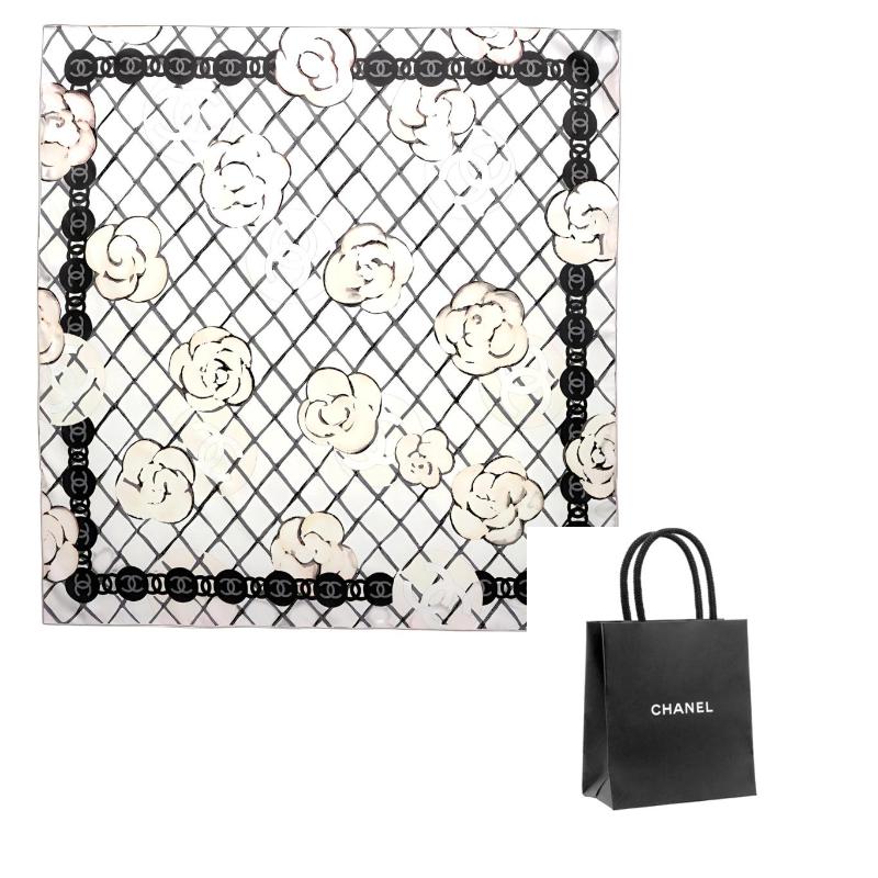 

CHANEL Rose Logo Silk Scarf Women s White білий