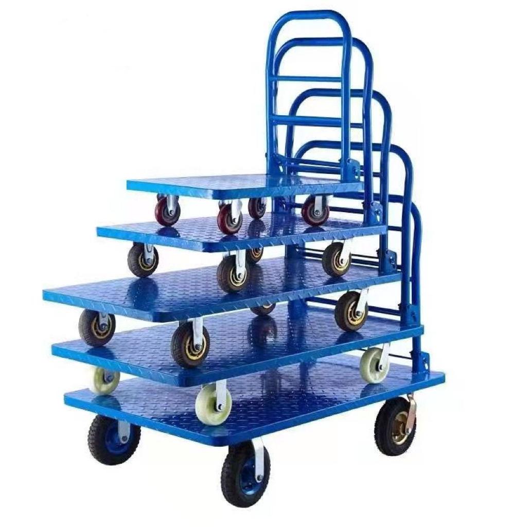 Foldable Flatbed Hand Truck - Silent Logistics Cargo Transport Cart with Strong Load-Bearing Steel Plate for Warehouse Use.