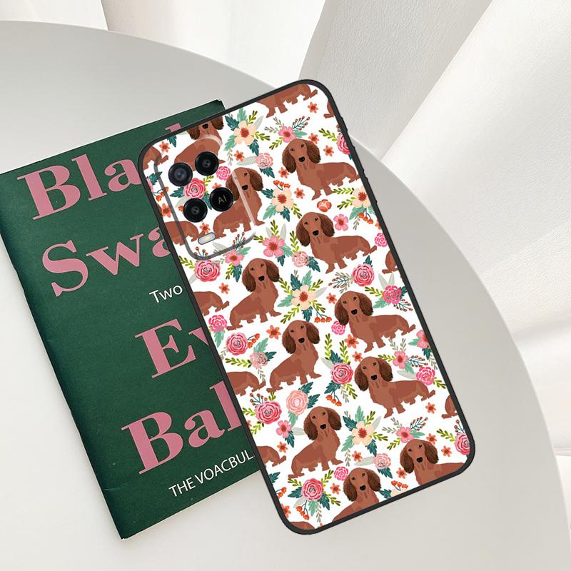 Cartoon Dachshund Sausage Dog Case For Oppo A58 A78 A98 A15 A16 A17 A52 A72 A76 A96 A54 A74 A94 A57 A77 A54S A57S Cover