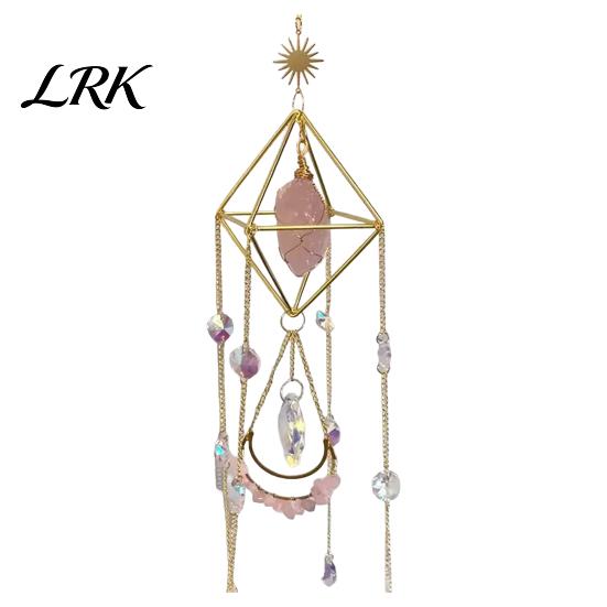 Elegant Patio Decoration Faux Crystal Prisms Suncatcher, Natural Stone Window Hanging Ornament, Garden Wall Art Wind Chime Rainbow Maker Pendant A