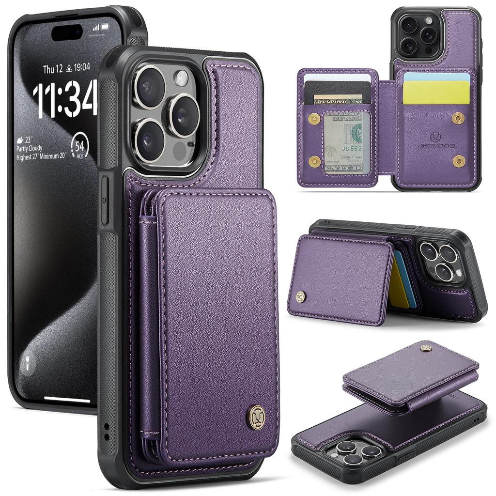 JEEHOOD J05 For iPhone 16 Pro Max Case Leather Mobile Cover with Detachable Magnetic Card Bag