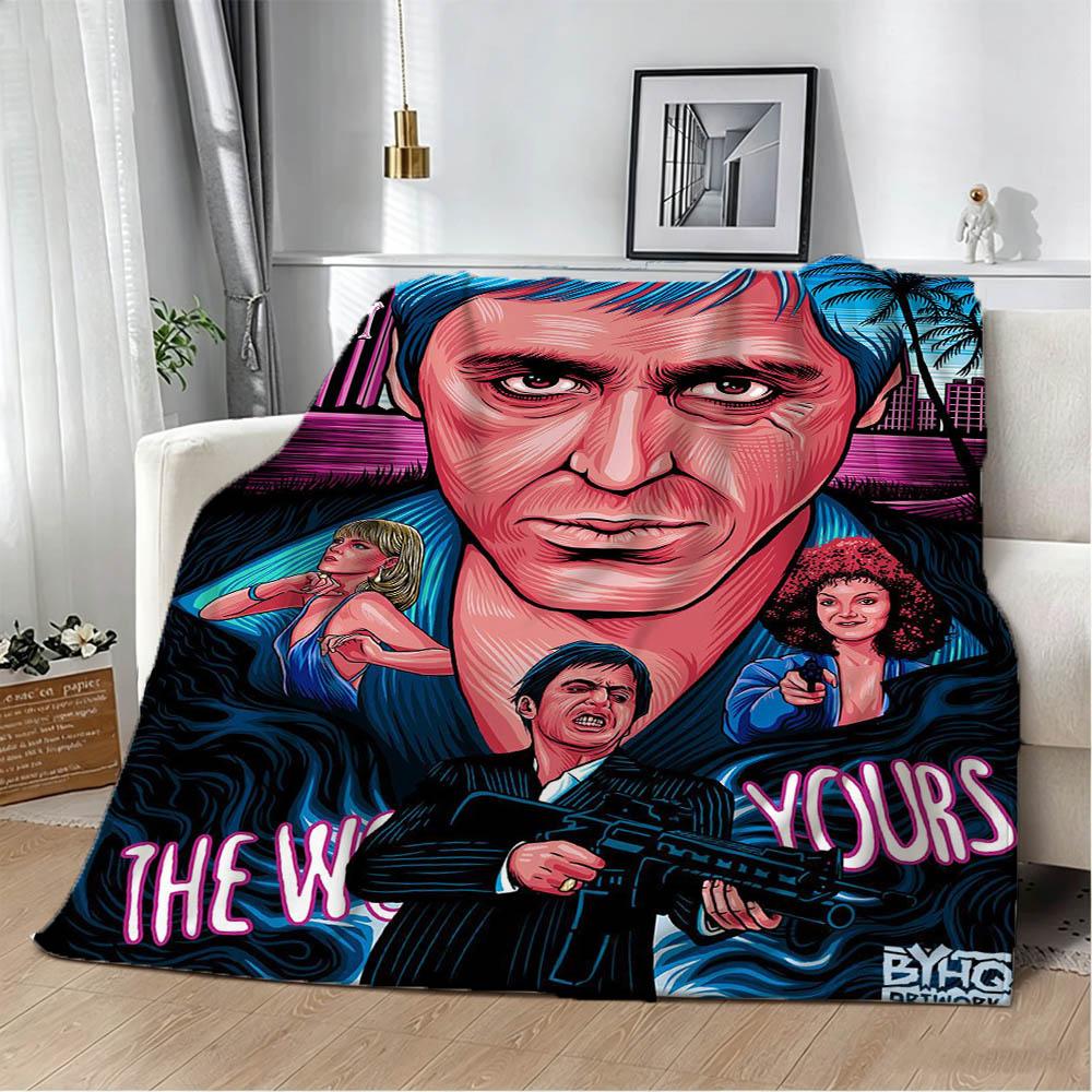 3D S-Scarface-S The World Is Yours Movie Flannel Blanket Soft Throw Blanket Art For Home Decor Bedroom Bed Sofa Picnic Fans Gift