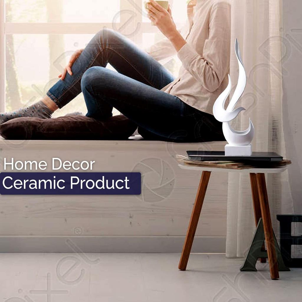 Home Décor Fire Shape Table Decorating Matte Finish Ceramic Figures - (White)