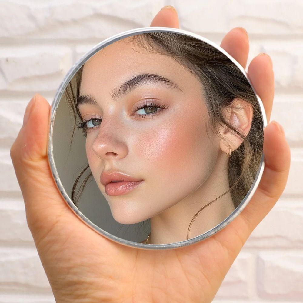 Metal Hand-held Selfie Mirror Silver Mini Size Convex Mirror Compact Wide-Angle Reflection Pocket Mirror Travel Photography