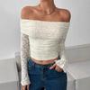 Womens Off-Shoulder Long Sleeve Slim Fit Knit Top - Elegant Chic Office Date Outfit 2025 Fall Collection