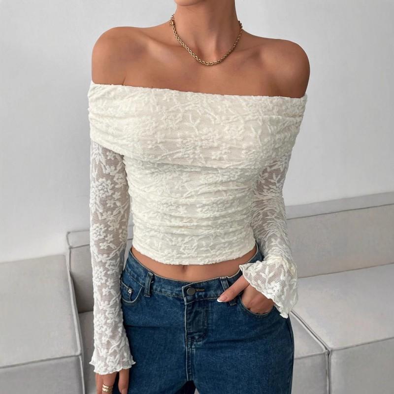 Womens Off-Shoulder Long Sleeve Slim Fit Knit Top - Elegant Chic Office Date Outfit 2025 Fall Collection