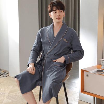 Nightgown Men'S Pajamas Men'S Bathrobes Spring And Autumn Autumn Cotton Long-Sleeved Loungewear Cotton Long-Size Bathrobe