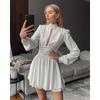 European and American Chiffon New High Neck Long Sleeve High Waist A-Line Dress Fashion Short Dress for Women