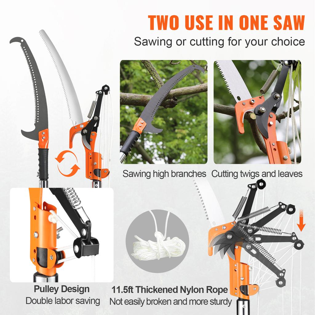 SucceBuy Manual Pole Saw Extendable Tree Pruner Sharp Steel Blade for Branches Trimming with Lightweight Aluminum Alloy Handle