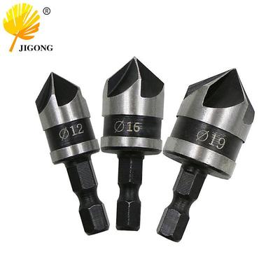 Five-Flute 90° Carbon Steel Hex Shank Countersink Set (3-Piece: 12/16/19mm) for Woodworking