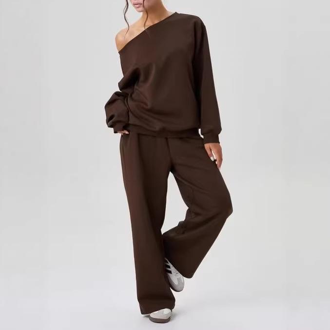 

Asymmetrical Shoulder Activewear Set: European and American Fashion for Women S кавовий