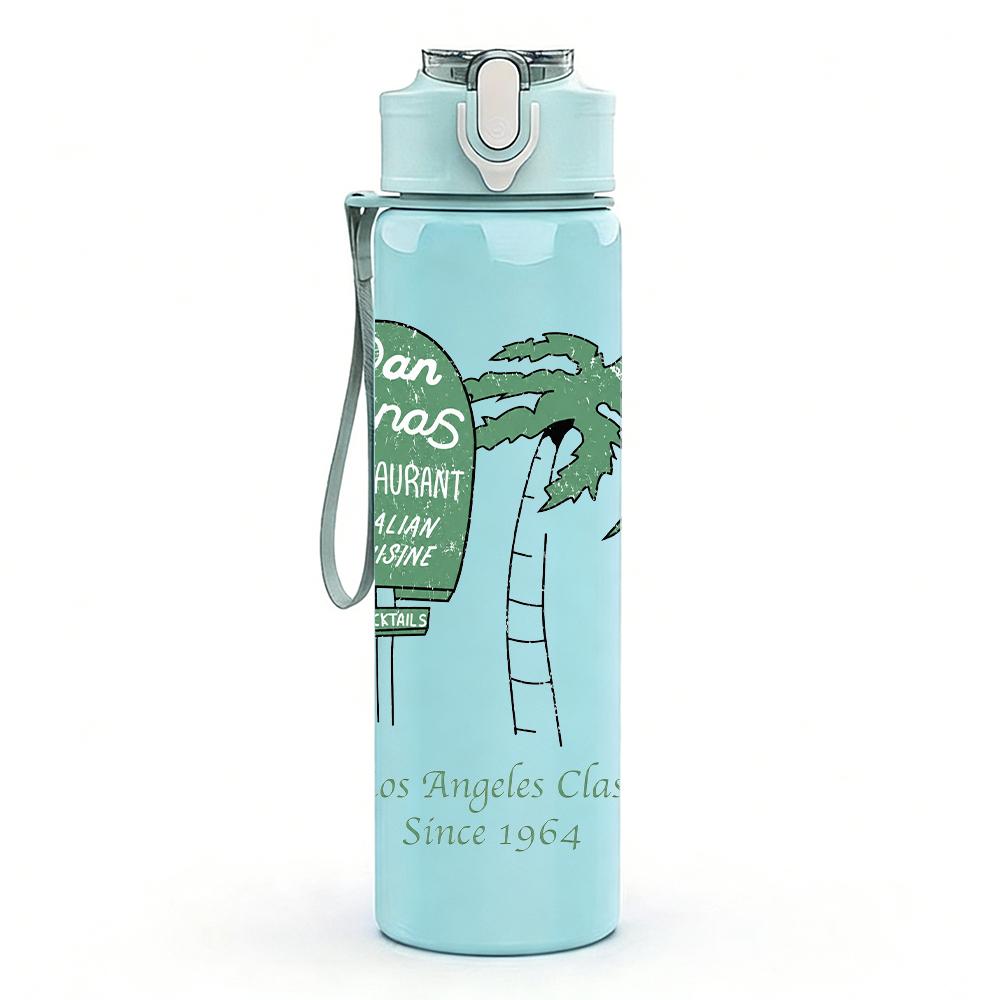 1PC Palm Tree Green Minimalist Landscape Print 750ml colorful plastic sports water bottle leakproof pop up lid with straw for outdoor work home use
