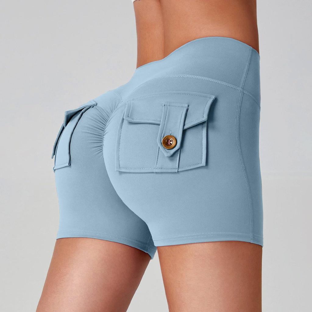 Women's Quick-Dry Peach Butt Yoga Shorts with Cargo Pockets